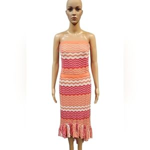 Bebe women's multicolored knit fringe hem midi tube dress sz m